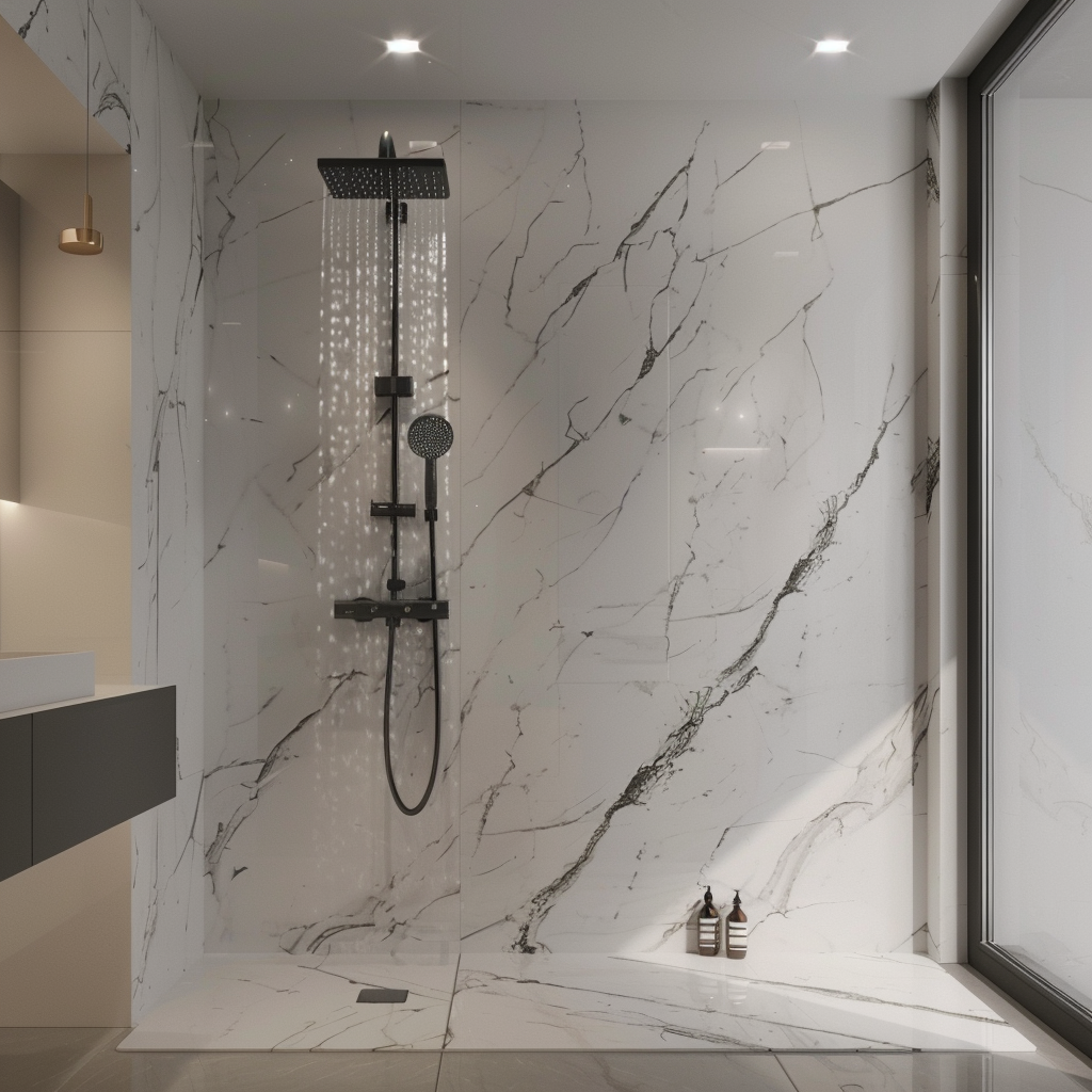 Commercial Grade Continuous Vein SPC Bathroom Cladding Complete Set with Trims